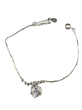 Solid 925 Sterling Silver Lucky Cat Charm Box Bracelet - Adjustable 6.3+1" 2.32g